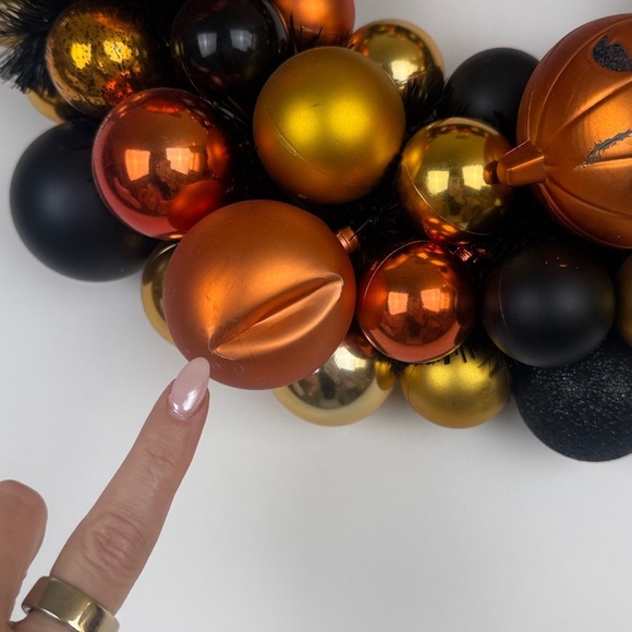 Halloween Shatterproof Ornament Orange Black Gold Shiny Wreath Festive Spooky - Picture 7 of 11